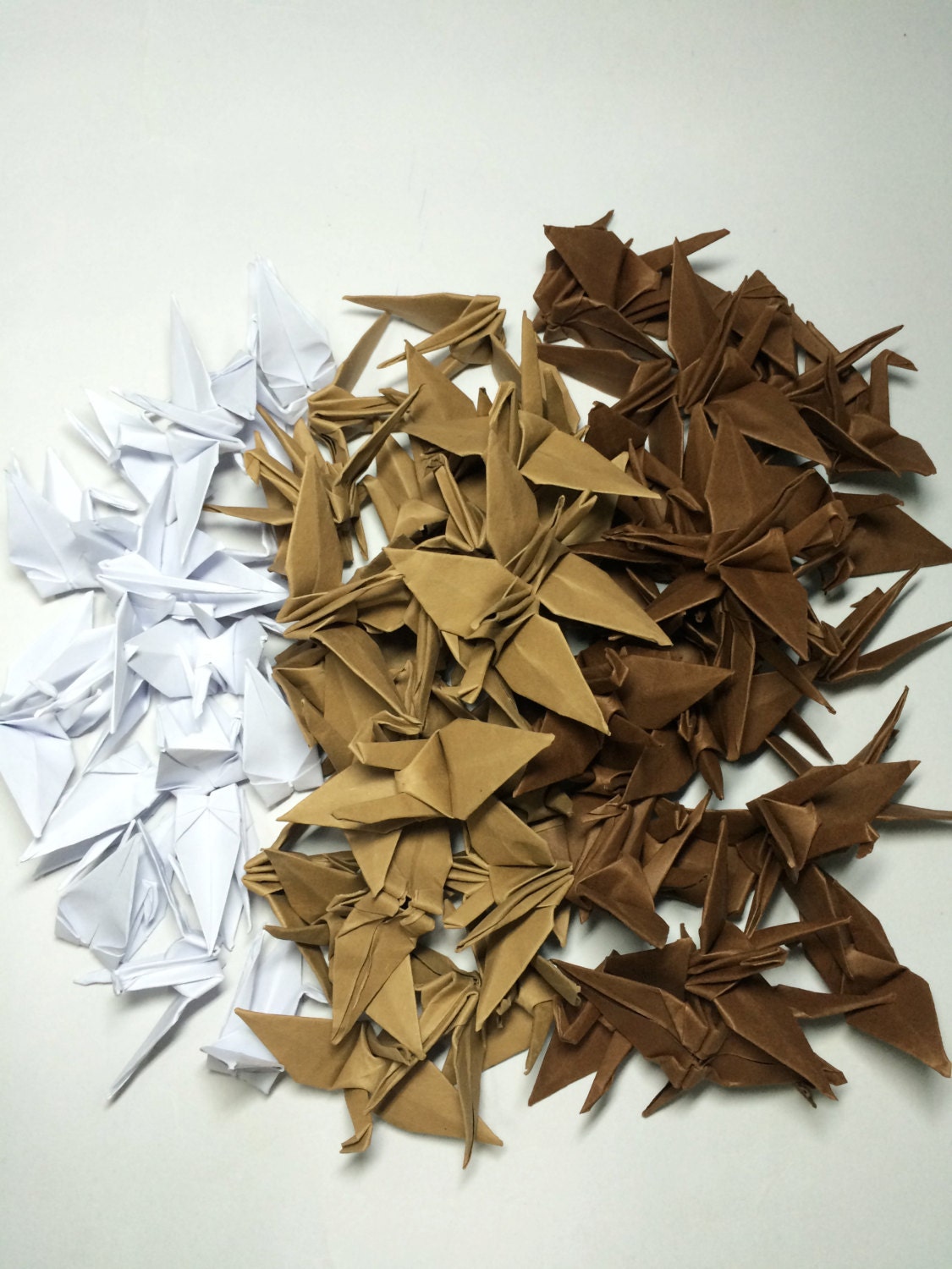 1000 gru di carta origami marrone - 3x3 pollici (7,5 cm) - bianco cocco - prefabbricate - decorazioni per matrimoni, regali di anniversario, San Valentino, fondale