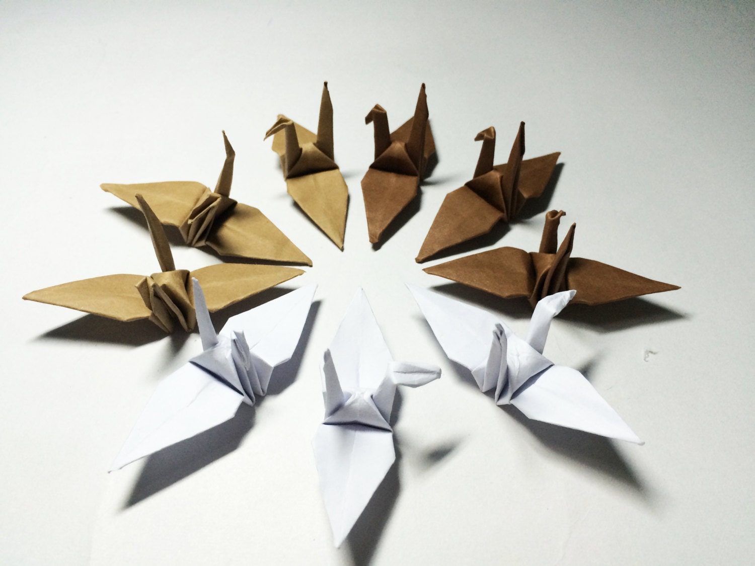 1000 Origami Paper Crane Brown - 3x3 pulgadas (7,5 cm) - Coco White - Prefabricado - Decoración de boda, Regalo de aniversario, San Valentín, Telón de fondo